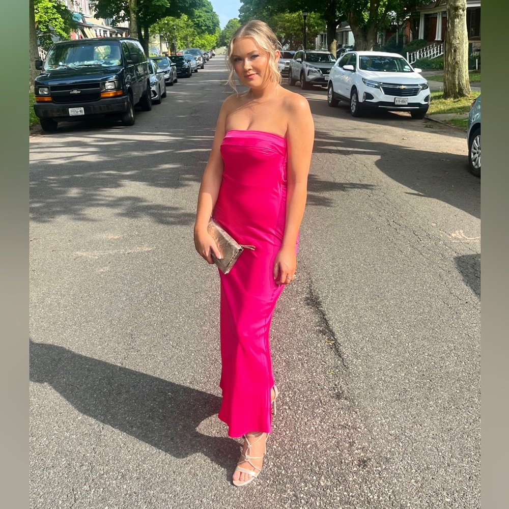 Backless strapless satin dress